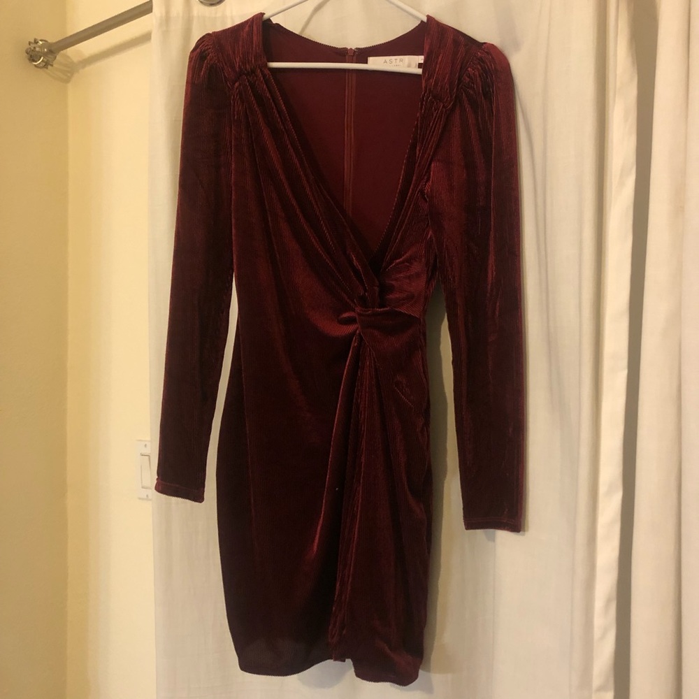 ASTR the label Long Sleeve Wrap Front Mini Dress - Maroon- size small.